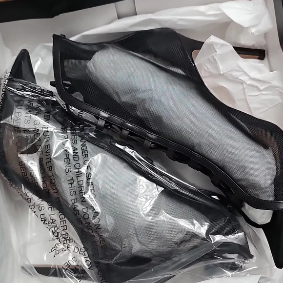 BCBGMaxAzria Black Mesh Lace-Up Peep-Toe Ankle Booties - Picture 4 of 10